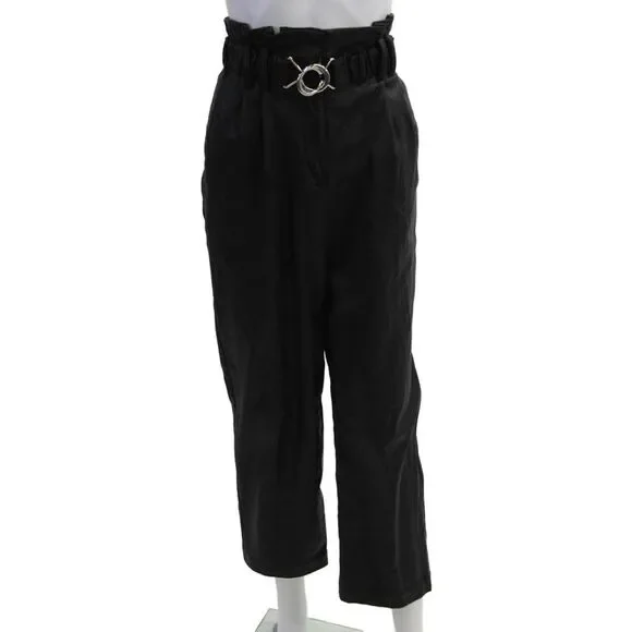 Derek Lam 10 Crosby Women Paperbag Cropped Ankle Pants Black Size 4 - Picture 1 of 6